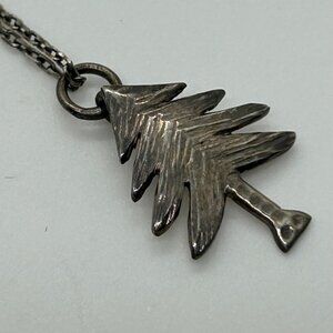 Vintage Sterling Silver Pine Tree Pendant Necklace Nature Charm On Chain Outdoor